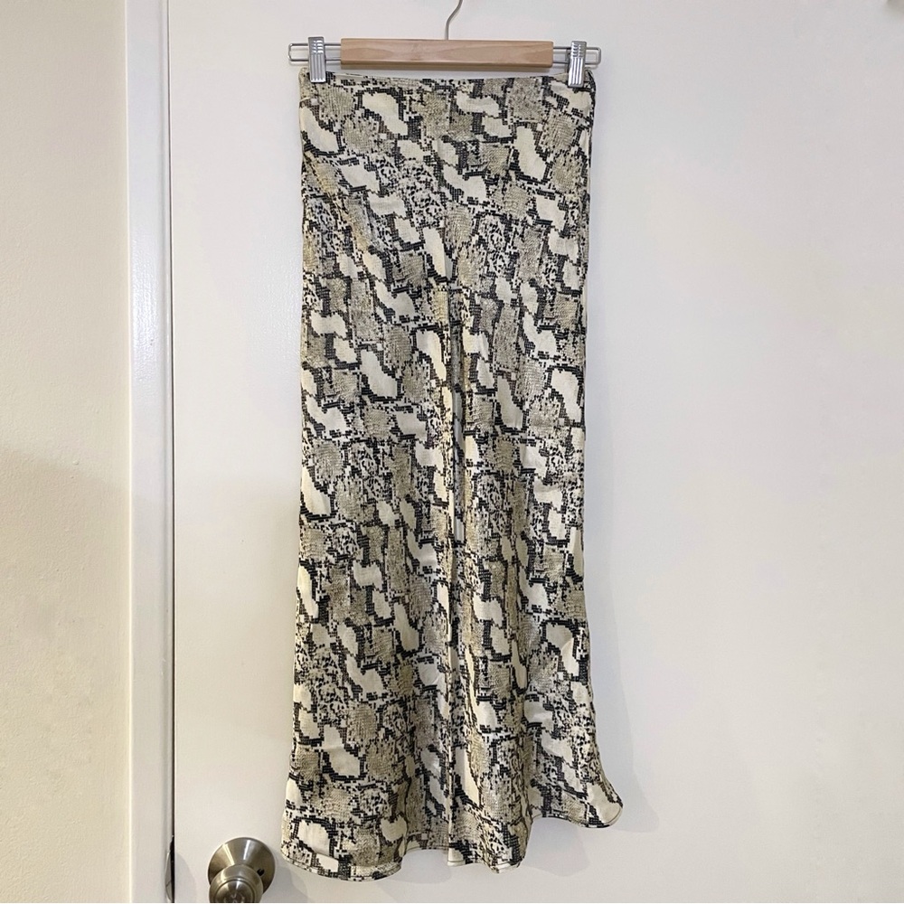 H&M Snake Print Satin Slip Midi Skirt